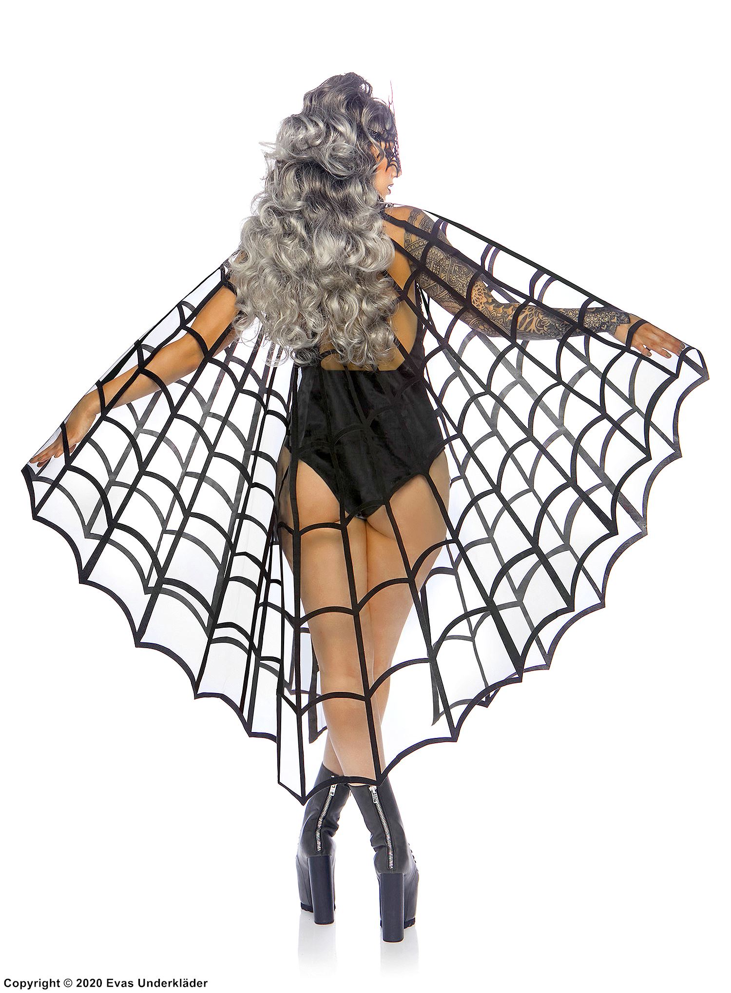 Maskerad-cape med satinrosett och spindelnät